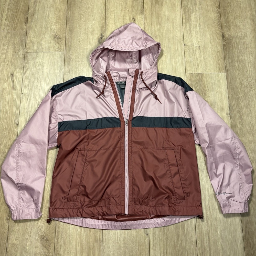Eddie Bauer Jacket Women L Ladies Pink Purple Full Zip‎ Hoodie Nylon Windbreaker